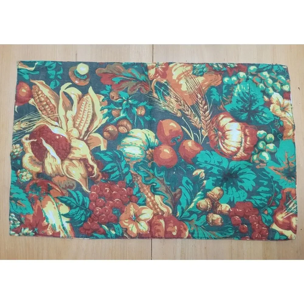 Vtg Set 4 Fall Harvest Gourds Thanksgiving Cloth Placemats Table Veggies